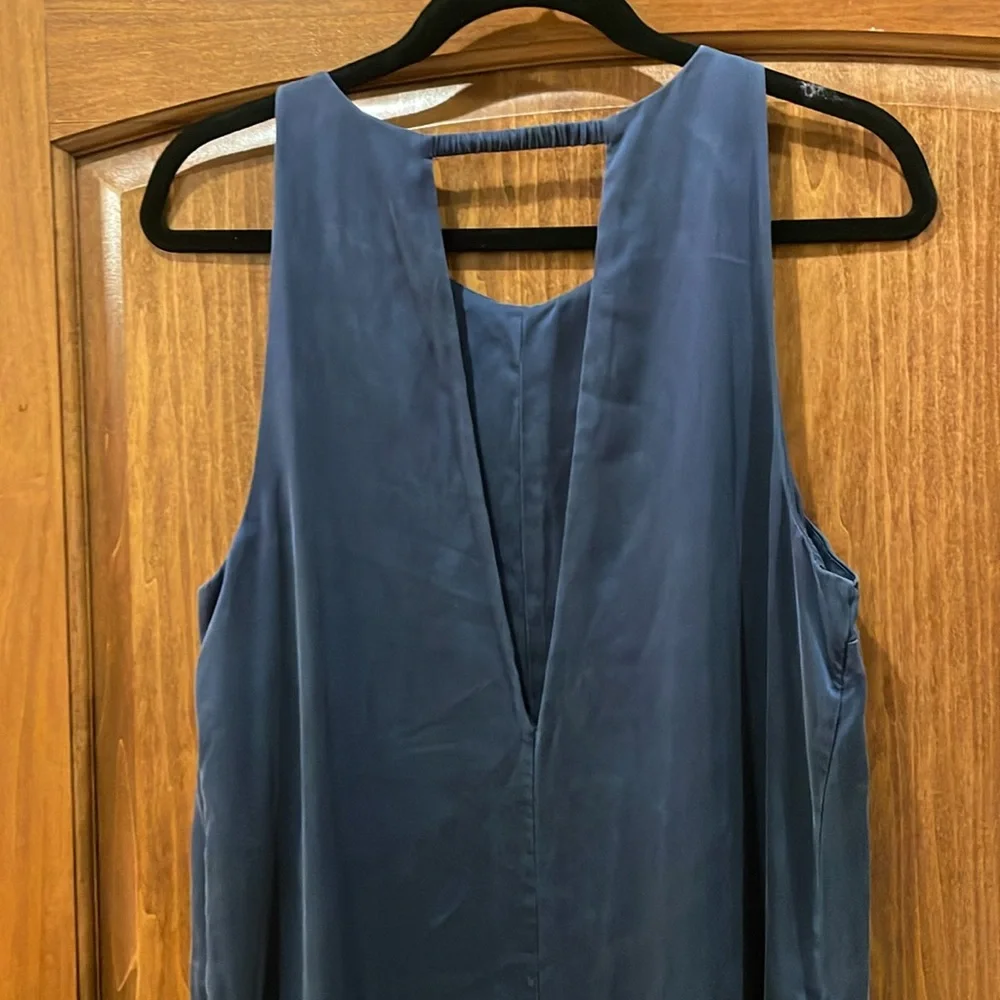 Lunya Washable Silk Racer Maxi Dress Navy Blue Deep V-Back Slit Minimalist L/XL - Picture 12 of 15